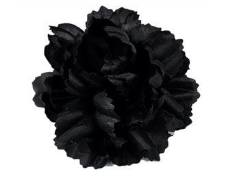 M&S Schmalberg 5" Modern Chrysanthemum (Mum) Black Silk Fabric Flower Brooch Pin Handmade in NYC