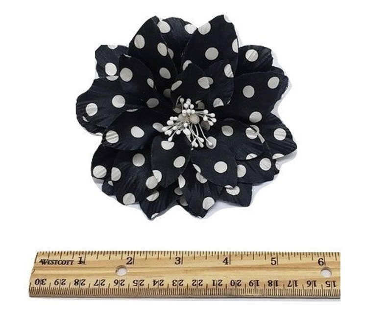 M/&S Schmalberg Large 5 Polka Dot Flower Black with White Dot Silk Millinery Fabric Flower Brooch Pin