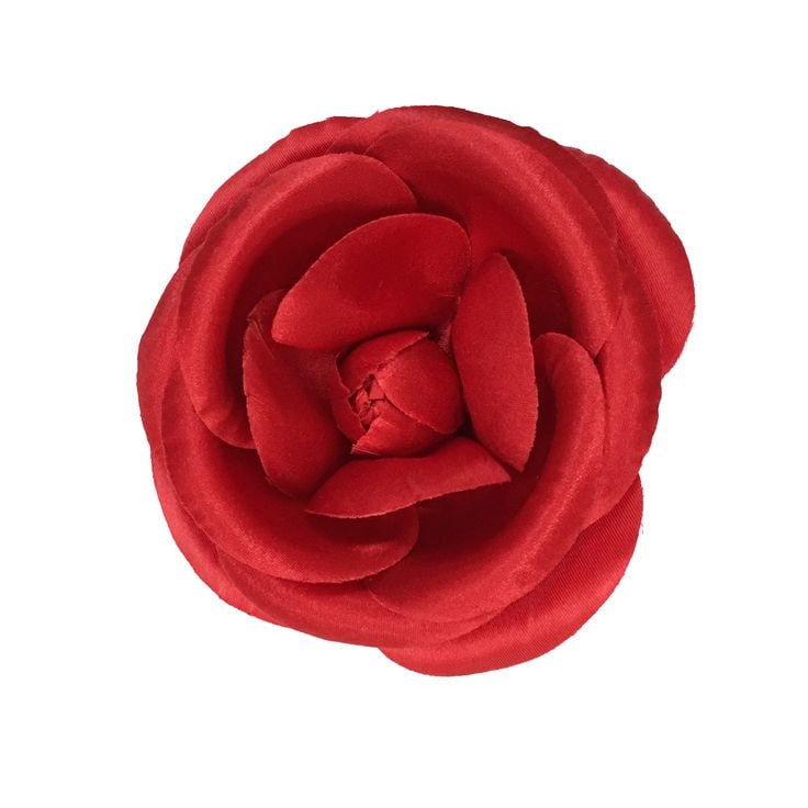 M&S Schmalberg 4" Camellia Flower Brooch (Pin) - Red Silk