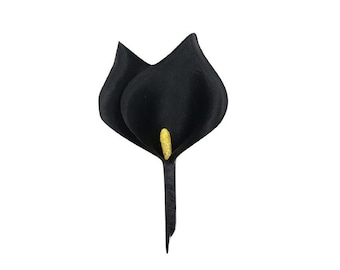 M&S Schmalberg Black Calla Lily Brooch Pin Fabric Flower Pin Made in USA