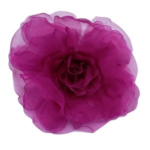 M&S Schmalberg 8&quot; Silk Fuchsia Rose Large Oversized Flower Brooch Pin - Made in USA