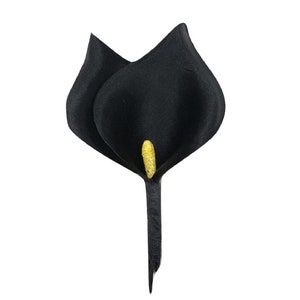 M&S Schmalberg Black Calla Lily Brooch Pin Fabric Flower Pin Made in USA