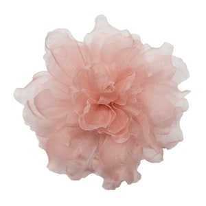 M&S Schmalberg 4.5" Light Blush Pink Flower Gardenia Flower Silk Organza Millinery Fabric Flower Brooch Pin