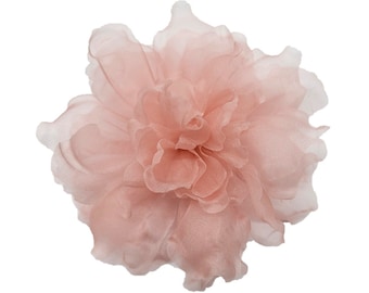 M&S Schmalberg 4.5" Light Blush Pink Flower Gardenia Flower Silk Organza Millinery Fabric Flower Brooch Pin