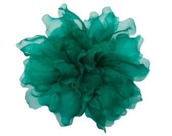 M&S Schmalberg 4.5" Emerald Green Flower Gardenia Flower Silk Organza Millinery Fabric Flower Brooch Pin