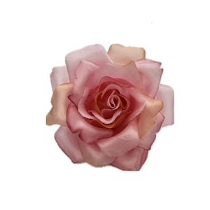 M&S Schmalberg 3.5&quot; Hand Dyed Rose in Shades of Pink, Blush, and Peach. Flower Brooch Pin - Made in USA