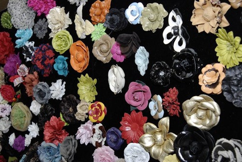 M&S Schmalberg 4.5 Black Flower Gardenia Flower Silk Organza Millinery Fabric Flower Brooch Pin image 5