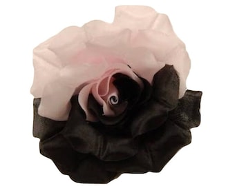 M&S Schmalberg 6" Rose Side by Side Black and Light Pink Silk Flower Pin - Made in USA