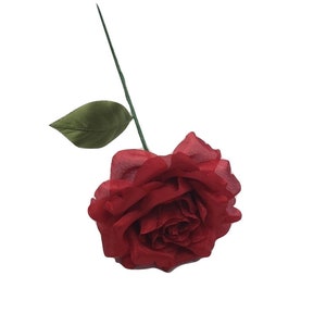 Valentine's Day Flowers - Red Silk Rose On Long Stem.  100% Silk, Hand-Made in NYC