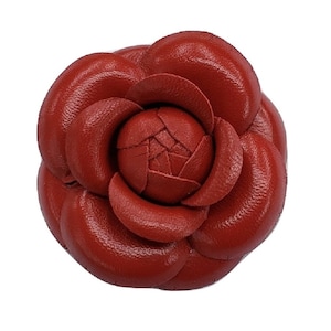 M&S Schmalberg 3&quot; Classic Camellia - Red Leather Camellia Flower Brooch Pin