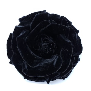5" Black Velvet Rose Flower Pin - Artificial Flower Made in New York