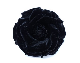 5" Black Velvet Rose Flower Pin - Artificial Flower Made in New York