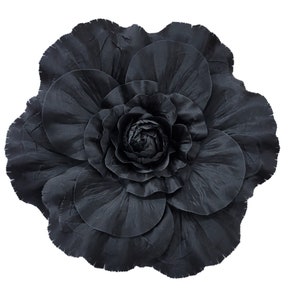 M&S Schmalberg 12&quot; Large Oversized Black Rose Fabric Flower Pin (Made from Satin Fabric)