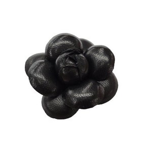 M&S Schmalberg 2 inch "Mini" Classic Black Leather Camellia Lapel Flower Pin