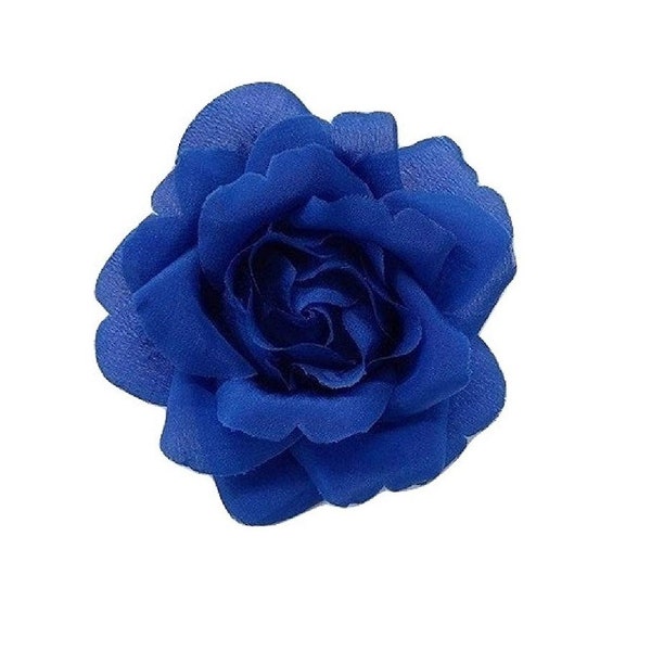 M&S Schmalberg 3.5" Blue Silk Rose Flower Brooch Pin - Made in USA