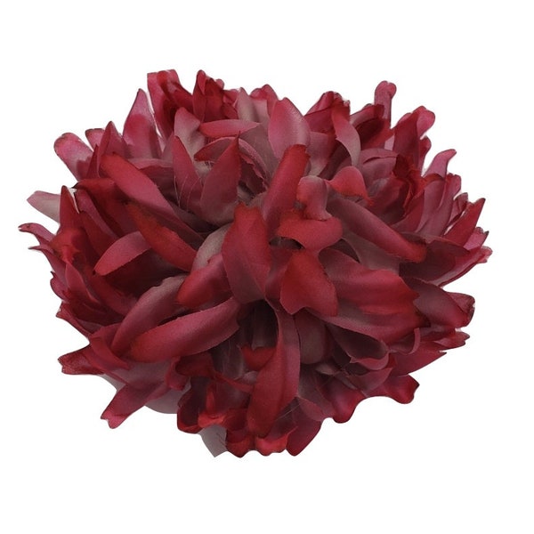 M&S Schmalberg 6" Jumbo Chrysanthemum Hand-Dyed Silk Millinery Fabric Flower Brooch Pin Shades of Vibrant Merlot, Burgundy, Red