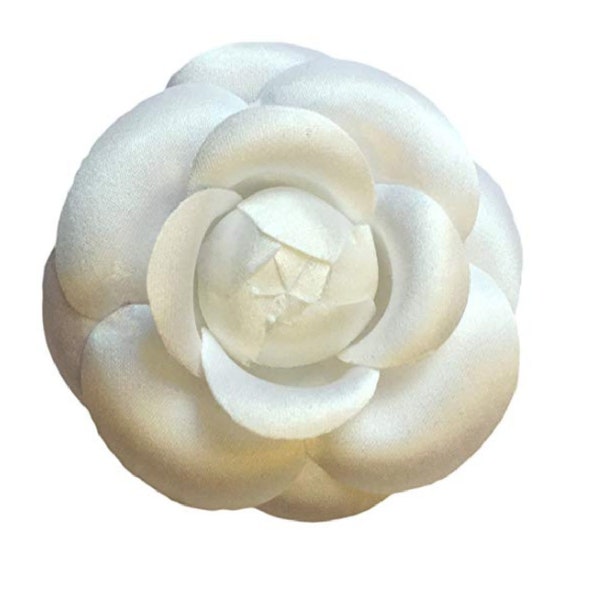 M&S Schmalberg 3" Broche camélia classique en tissu de soie fleur broche blanche fabriquée aux États-Unis