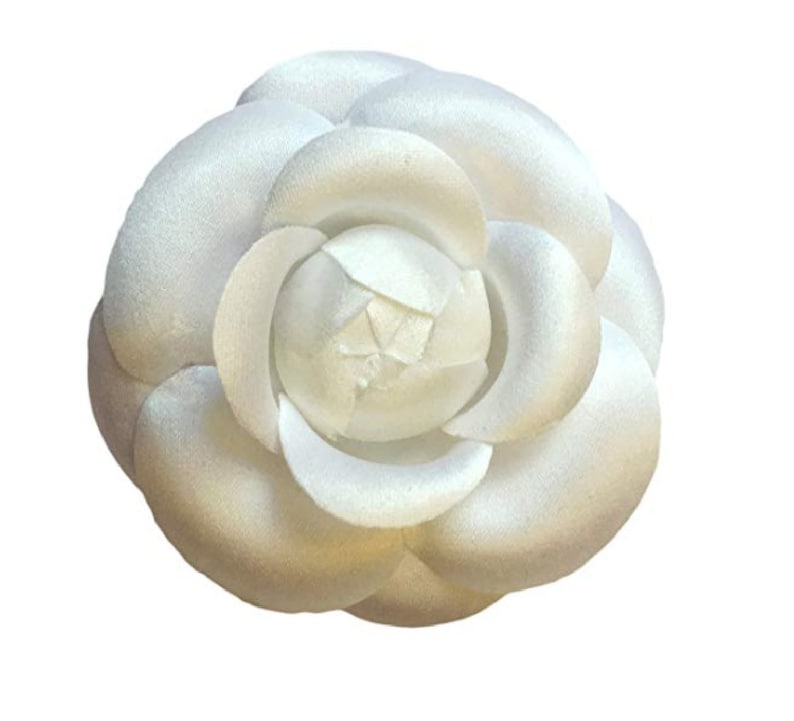 M&S Schmalberg 3 Classic Camellia Brooch Pin Silk Fabric Flower Pin White Made in USA image 1