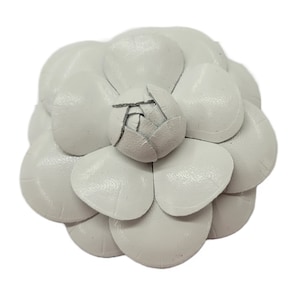 M&S Schmalberg 4&quot; Large White Leather Camellia Flower Brooch Lapel Pin - Handmade in USA