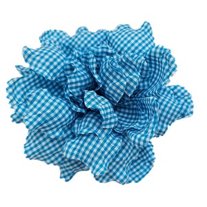 M&S Schmalberg 4.5" Light Blue Gingham Gardenia Flower Millinery Fabric Flowers Brooch Pin