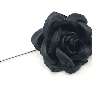 M&S Schmalberg 2&quot; Black Silk Rose Brooch Lapel Pin.  Fabric Flower Pin Made in New York