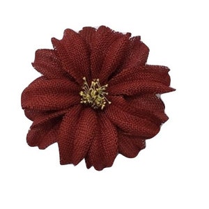 M&S Schmalberg 6" Shaded Burlap Lily Hand-Dyed Shades of Burgundy Silk Millinery Fabric Flower Brooch Pin