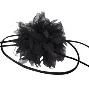 M&S Schmalberg 4&quot; Silk Organza Black Flower Rose Choker Necklace Chrysanthemum - Made in USA