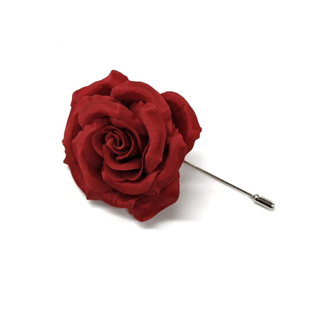 SchmalbergFlowersNYC M&S Schmalberg Red Velvet Rose Fabric Flower Brooch Pin - Approx 3.5 Made in USA