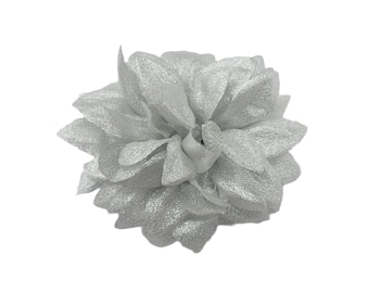 M&S Schmalberg 5" Silver Metallic Lame Chrysanthemum Flower Brooch - Made in USA