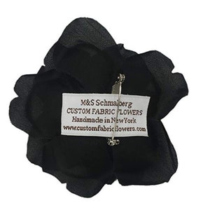 M&S Schmalberg 3.5 Black Silk Rose Fabric Flower Pin Brooch Made in USA image 2