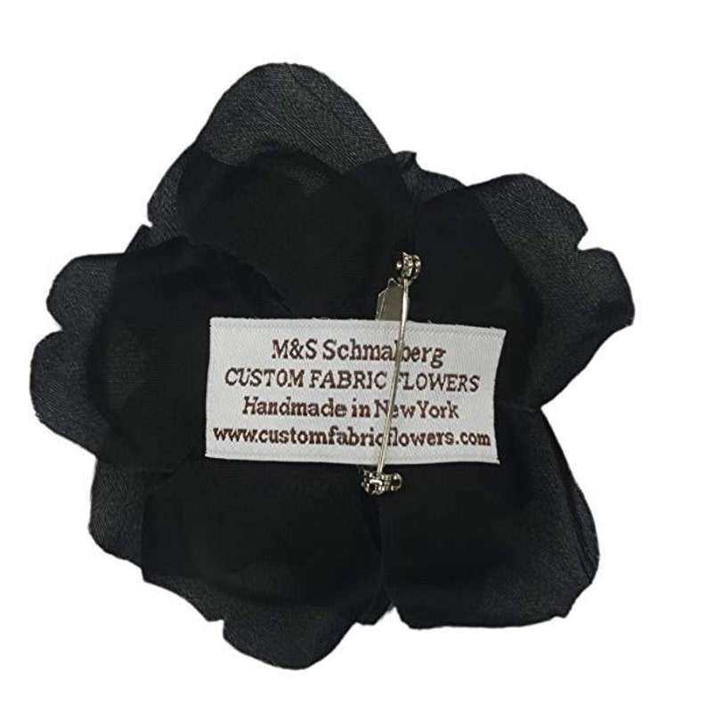 M&S Schmalberg 3.5 Black Silk Rose Fabric Flower Pin Brooch Made in USA image 2