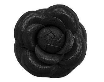 100% Authentic Chanel Black Fabric Velvet Camellia Flower 3 Inch Brooch Pin  On