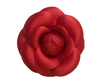 M&S Schmalberg 3" Red Satin Camellia Brooch Flower Pin