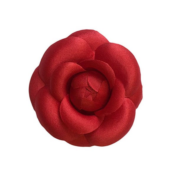 M&S Schmalberg 3" Red Satin Camellia Brooch Flower Pin