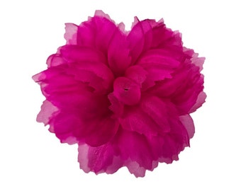 M&S Schmalberg 5" Modern Chrysanthemum (Mum) Fuchsia Silk Organza Fabric Flower Brooch Pin Handmade in NYC