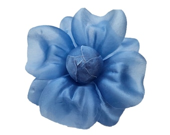 M&S Schmalberg 4.5" Modern Camellia Couture Cornflower Blue Silk Flower Brooch Pin