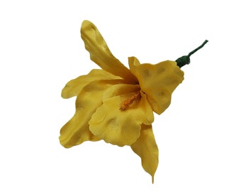 M&S Schmalberg 3" Yellow Tropical Iris Lily Artificial Fabric Flower Brooch Pin - Hand Made in NY