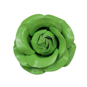 M&S Schmalberg 3&quot; Classic Rose - Lime Green Genuine Leather Roses Flower Brooch Pin