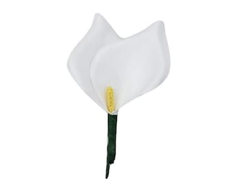 M&S Schmalberg White Calla Lily Brooch Pin Fabric Flower Pin White Made in USA