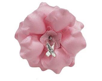 Breast Cancer Awareness Pink Fabric Flower Brooch Pin