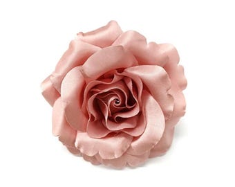 M&S Schmalberg 3.5" Pink Satin Rose Flower Brooch Pin - Made in USA
