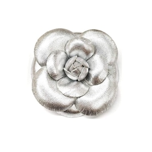 M&S Schmalberg Classic Silver Leather Camellia Flower Pin