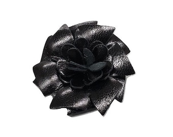 M&S Schmalberg 2" Black Leather Origami Flower Lapel Pin - Made in USA