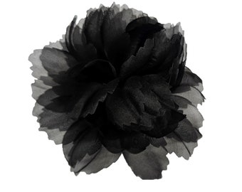 M&S Schmalberg 5" Modern Chrysanthemum (Mum) Black Silk Organza Fabric Flower Brooch Pin Handmade in NYC