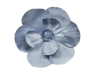 M&S Schmalberg 6" Silk Magnolia Light Blue Large Flower Brooch Pin - Made in USA