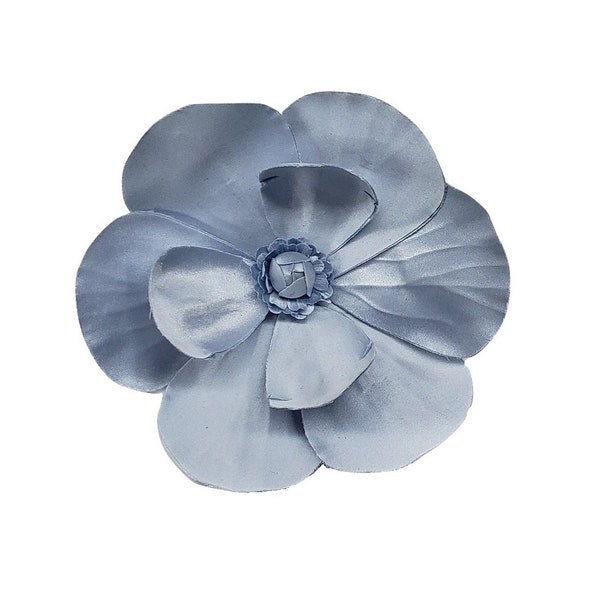 M&S Schmalberg 6" Silk Magnolia Light Blue Large Flower Brooch Pin - Made in USA