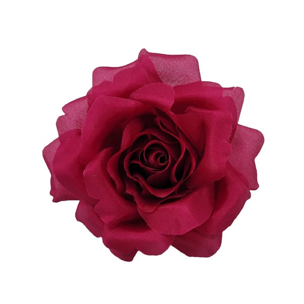 M&S Schmalberg 3.5" Rose Fuchsia Silk Rose Fabric Flower Artificial Brooch Pin - Made in USA