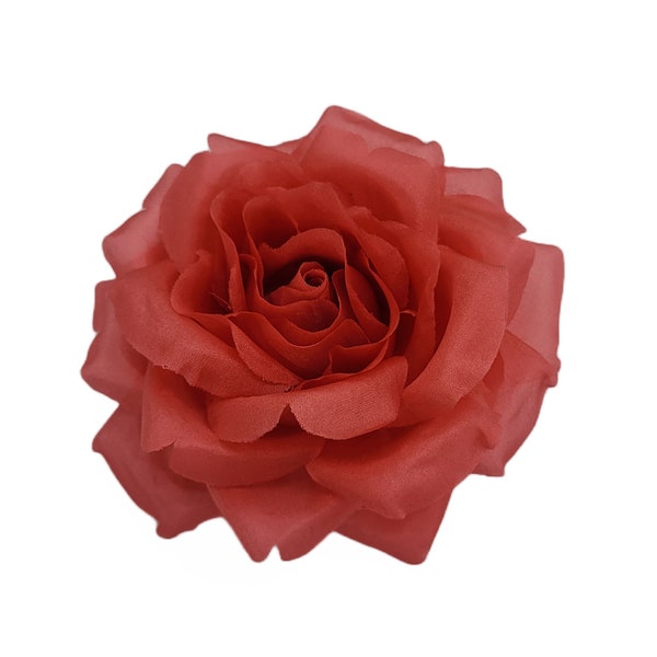 Broche de flor de rosa de seda coral vibrante de M&S Schmalberg de 8,9 cm (3,5 pulgadas) - Hecho en EE. UU.