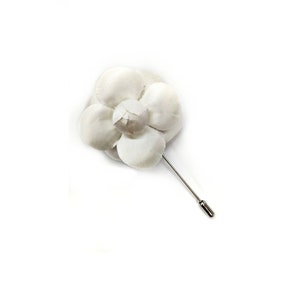 M&S Schmalberg 2&quot; Off-White Satin Camellia Flower Lapel Pin For Men or Women