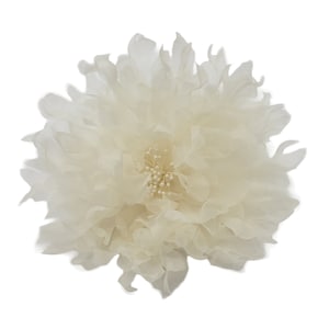 M&S Schmalberg 7" Light Ivory Silk Organza Jagged Wedding Flower Brooch - Made in USA  (Bridal Flower)